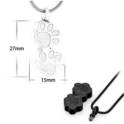 Stainless Steel Double Paw Print Urn Ashes Pendant Necklace, Memorial Jewelry for Women