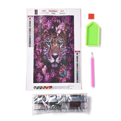 5d bricolage diamant peinture animaux kits de toile, avec des strass de résine, stylo collant diamant, plaque de plateau et pâte à modeler