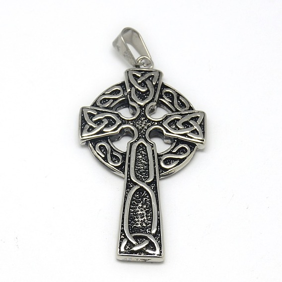 Croix gothique rétro 304 en acier inoxydable avec anneau gros pendentifs, 60x31x4mm, Trou: 4x8mm