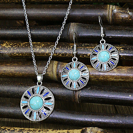 Bohemian Turquoise Earrings Necklace Set Vintage Floral Simple Ear Jewelry