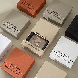Boîtes à tiroirs en papier cartonné pour bijoux, avec des vitrines de bijoux flottantes en plastique carré et en film pe, rectangle avec mot