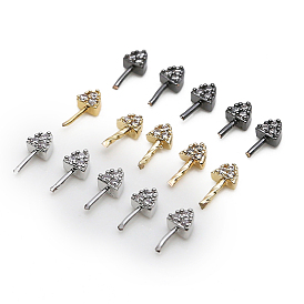 Brass Micro Pave Clear Cubic Zirconia Head Pins, for Ghost Witch Baroque Pearl Making, Triangle