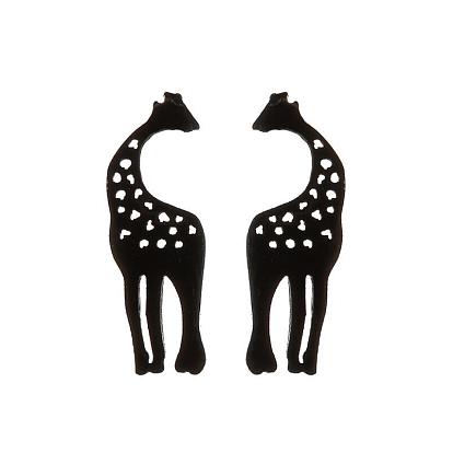 304 aretes de jirafa ahuecados de acero inoxidable, pendientes asimétricos para mujer