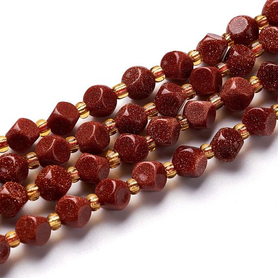 Synthetic Goldstone Beads Strands, with Seed Beads, Six Sided Celestial Dice