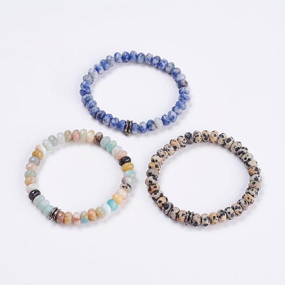Bracelets élastiques de pierres précieuses naturelles, avec des perles en alliage sous caution