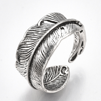 Alloy Cuff Finger Rings, Wide Band Rings, Feather