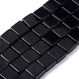Natural Obsidian Beads Strands, Flat Slice Square Beads