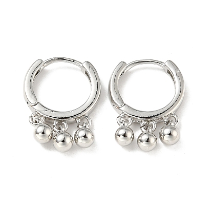 Brass Triple Ball Dangle Hoop Earrings for Women, Lead Free & Cadmium Free & Nickel Free