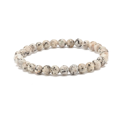Круглый эластичный браслет из натуральной кунжутной яшмы / киви яшмы из бисера, украшения из драгоценных камней для женщин