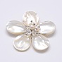 Natural White Shell Mother of Pearl Shell Flower Big Pendants, Platinum Plated Brass Findings with Shell Pearl and Faceted Rondelle Glass Beads