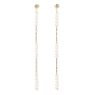 Natural Pearl Beaded Long Chain Dangle Stud Earrings, 304 Stainless Steel Tassel Drop Earrings for Women