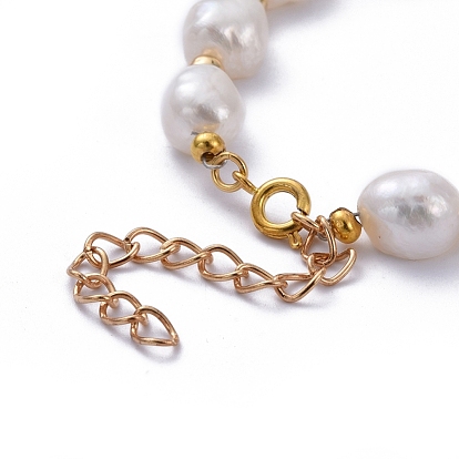 Natural Baroque Pearl Keshi Pearl Beaded Bracelets, with Iron Chain Extender, Brass Beads and Spring Ring Clasps