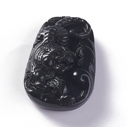 Natural Obsidian Pendants, Oval with Tiger