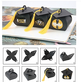 Graduation Cap Shaped Paper Gift Box, with Tassels, Folding Boxes, for Graduation Party Decoration