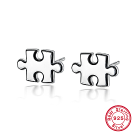 Rhodium Plated 925 Sterling Silver Stud Earrings, Puzzle