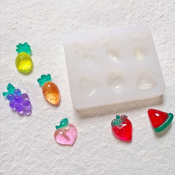 DIY Grape & Pineapple & Peach & Strawberry & Carrot Shape Cabochon Silicone Molds, Resin Casting Molds, for UV Resin & Epoxy Resin Jewelry Making