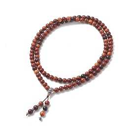 Alloy Gourd Tassel Pendant Necklace with Wood Beaded Chains for Women
