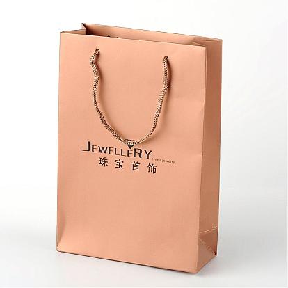 Rectangle Cardboard Paper Jewelry Bags, Gift Bags, Shopping Bags, with Nylon Cord Handles