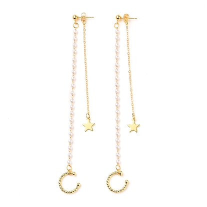 Cuff Earrings, Stud Earrings, with Brass Cable Chains, ABS Plastic Imitation Pearl, 304 Stainless Steel Charms and Ear Nut, Star
