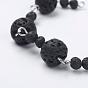 Natural Lava Rock Handmade Beaded Chains, Unwelded, with Iron Eye Pin and Lava Rock Beads, Platinum