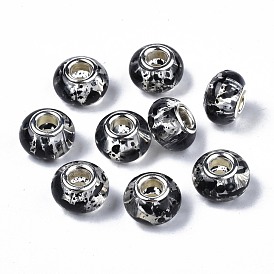 Transparent Resin European Beads, Large Hole Beads, with Platinum Tone Brass Double Cores, Two-Tone, Rondelle
