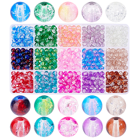 PandaHall Elite 675Pcs 15 Colors Baking Painted Crackle Glass Bead, Round