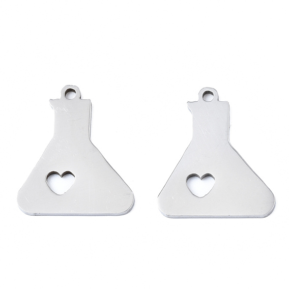 Ion Plating(IP) 201 Stainless Steel Pendants, Laser Cut, Beaker with Heart