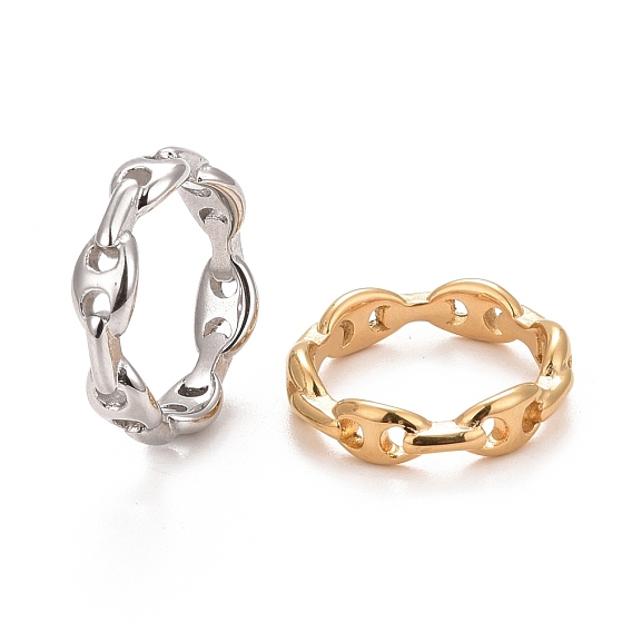 304 Stainless Steel Coffee Bean Chain Shape Open Cuff Ring for Women