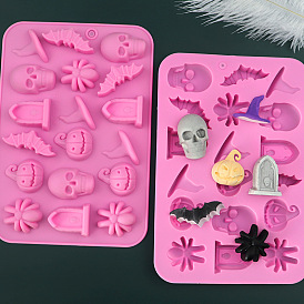 Halloween Theme Tombstone/Skull/Bat Cake Decoration Food Grade Silicone Molds, Fondant Molds, for Chocolate, Candy, UV Resin & Epoxy Resin Craft Making