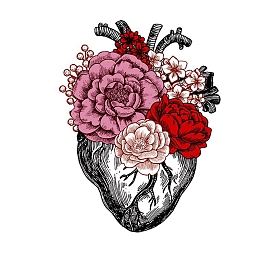 Anatomie du cœur avec autocollants de logo de film de transfert de chaleur en plastique en forme de fleur/épée/papillon, pour le bricolage t-shirt, , chapeaux, vestes
