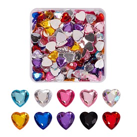 300 pcs 10 couleurs imitation cabochons de strass acryliques de taiwan, dos plat et facettes, cœur