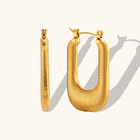 Striped U-Shaped Hoop Earrings in 18K Gold Plated Stainless Steel - Fashionable Jewelry for Women