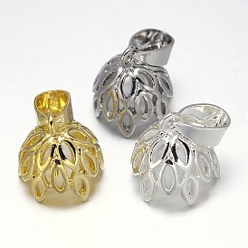 Filigree Rack Plating Brass Cup Pearl Peg Bails Pin Pendants, For Half Drilled Beads, 13x13mm, Hole: 7x4mm, Pin: 1mm