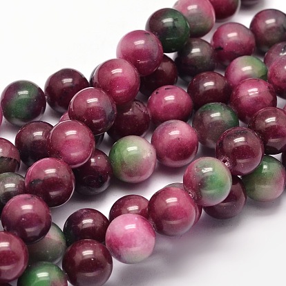 Dyed Natural Malaysia Jade Round Bead Strands, Imitated Tourmaline