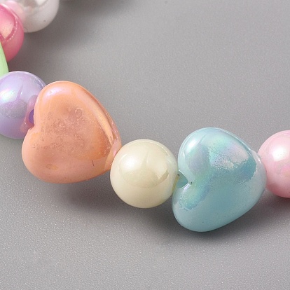 Bracelets extensibles en perles acryliques pour enfants, avec des perles d'imitation en plastique écologiques et des perles acryliques, coeur et rond