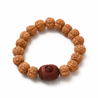 Bracelet bodhi bouddha mala perles, bracelets extensibles ronds en perles de rudraksha naturelles pour femmes