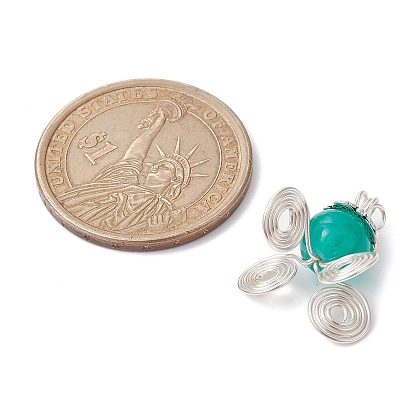 Pendentifs en perles de verre imitation jade, avec boucles en fil d'alliage de style tibétain, breloques calèche citrouille
