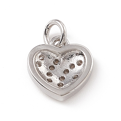 Dijes de corazón de circonita cúbica transparente con micro pavé de latón, con anillos de salto abiertos