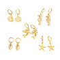 Ocean Theme Brass Huggie Hoop Earring Sets, with 304 Stainless Steel Pendants, Dolphin & Shell Shape & Sea Horse & Starfish