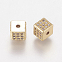 Brass Micro Pave Cubic Zirconia Beads, Cube, Nickel Free & Lead Free & Cadmium Free, Clear