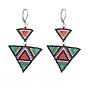 Glass Seed Beaded Triangle Dangle Leverback Earrings, 304 Stainless Steel Long Drop Earrings for Women