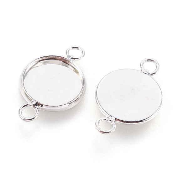 Brass Cabochon Connector Settings, Plain Edge Bezel Cups, Flat Round, Tray: 12mm, 22x14x2mm, Hole: 2mm
