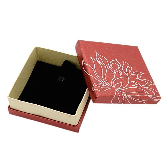 Boîtes en carton bracelet de bracelet en forme de carré pour des cadeaux emballage, avec la conception de fleur de lotus, 88x88x36mm