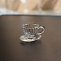 Ornements miniatures en verre, accessoires de maison de poupée de jardin paysager micro, faire semblant de décorations d'accessoires, ensemble tasse à café rayée avec soucoupe