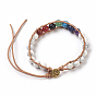 Cordon de pierres précieuses bracelets perlés, pierre mixte naturelle et synthétique, avec cordon en cuir et fermoirs en alliage, ohm, Or antique