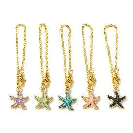 Alloy Enamel Starfish Cup Pendant Decorations, with Brass Flat Oval Cable Chains