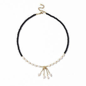 Ожерелье с кисточкой из натурального жемчуга и цепочками из стеклянных бусин для женщин
