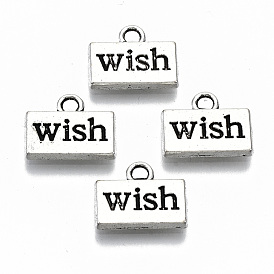 Tibetan Style Alloy Charms, Rectangle with Word Wish, Cadmium Free & Lead Free