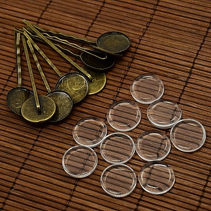 18mm Transparent Clear Domed Glass Cabochon Cover for Iron Hair Bobby Pin DIY Making, 63x19x2mm
