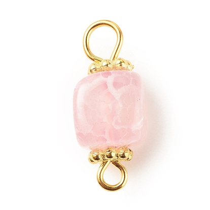 Natural Agate Connector Charms, with Golden Plated Iron Findings, Cube